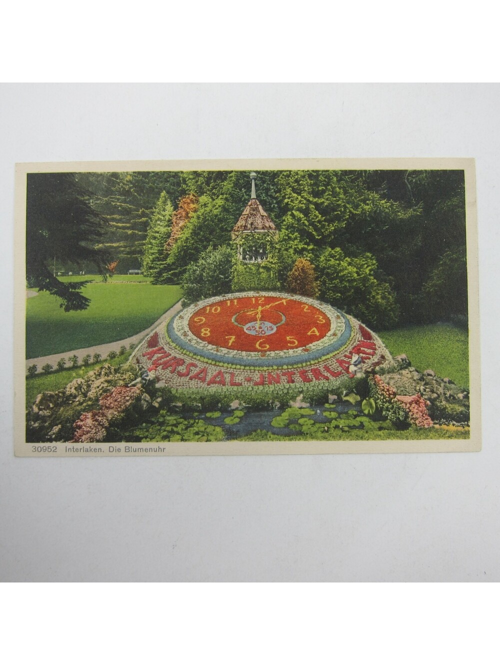 Postcard Bern Switzerland Kursaal Interlaken Flower Clock Trees Antique Unposted